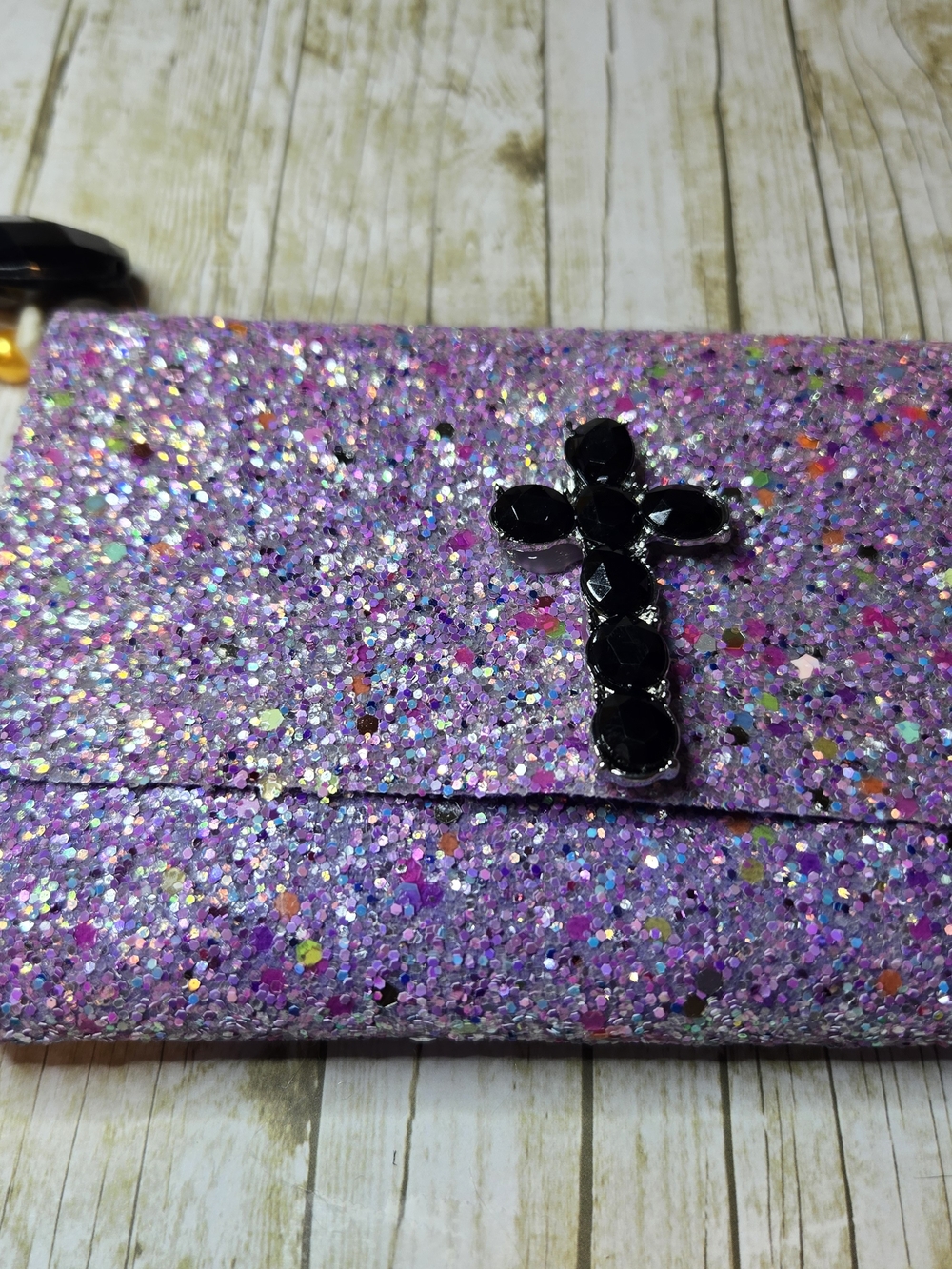 Glitter Cross Accent Purple Wallet Clutch - Women Bags